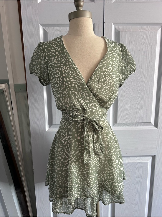 Emerald Sundae Dresses & Skirts - Sage Green Printed Wrap Mini Dress